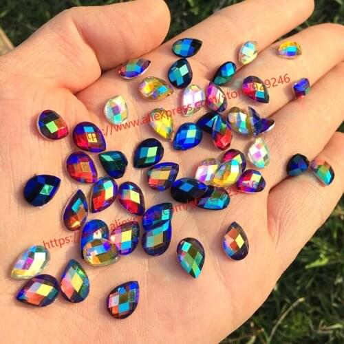 7*10mm tear-drop red blue black yellow pink AB resin stone DIY hand crafts glue-on strass for shoes bags furnitures decoration