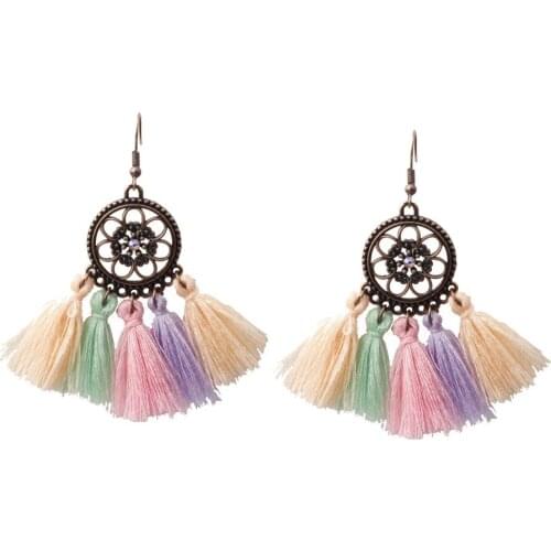 8Seasons Fashion Drop Earrings Colorful New Circle Alloy Tassel Retro Bohemia Folk Wind Women Earrings Wedding Charms,1 Pair
