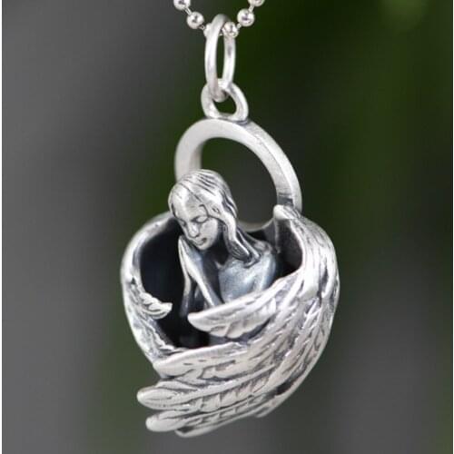 925 Sterling Silver Feather Wing Clavicle Chain Angel Pendant S925 Thai Amulet Religious Islam Prayer Necklaces & Pendants