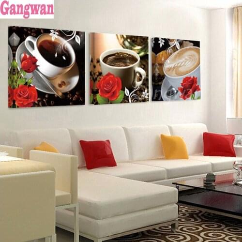 5d diy diamond embroidery sale Coffee Rose pattern diamond painting full square round drill mosaic art 3 pcs home decoration