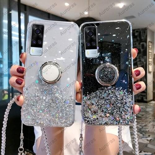 Auroras Glitter Bling Sequins For VIVO Y31 Case Starry Sky Stars With Ring Shockproof Cover For VIVO Y51 Y53S