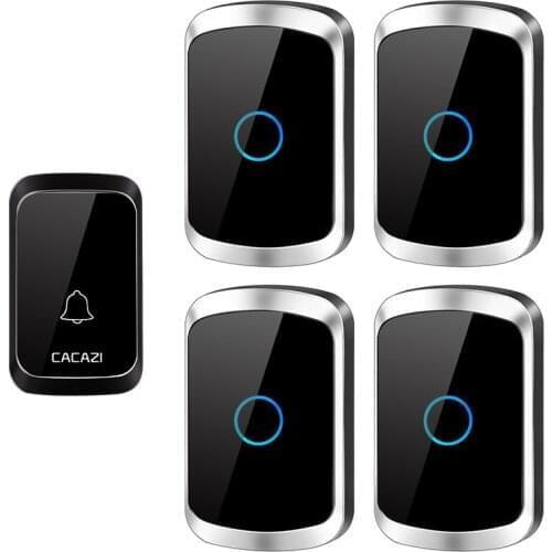 CACAZI Wireless Doorbell 300M Remote Waterproof 1 Button 4 Receivers Intelligent LED Light Home Door Bell Cordless 58 Chimes