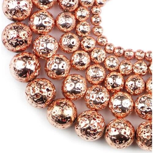 HGKLBB Natural Stone Rose Gold Lava Hematite Round Spacer Loose Beads For Jewelry Making 4 6 8 10 12mm Bracelet DIY Accessories