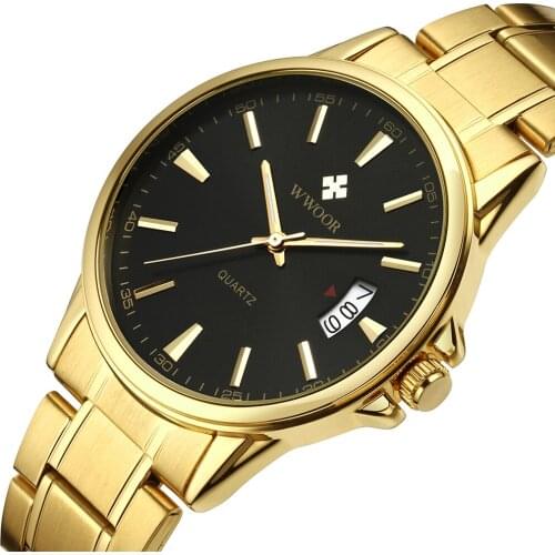 WWOOR Top Luxury Brand Men Simple Casual Gold Business Quartz Watch Mens Clock Male Waterproof Sports Watches relogio masculino