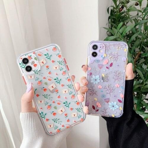 Flower Leaf Case For iPhone 11 Pro Max 8 7 Plus X XS Max XR Cute Transparent Soft TPU Bumper Back Cover