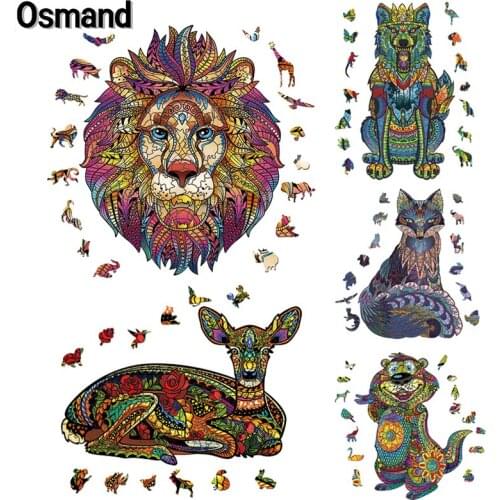 Wooden Jigsaw Puzzle Colorful Lion Animal Shape Puzzles Board Set Interesting Educational Games Toys For Adults Kids Xmas Gifts