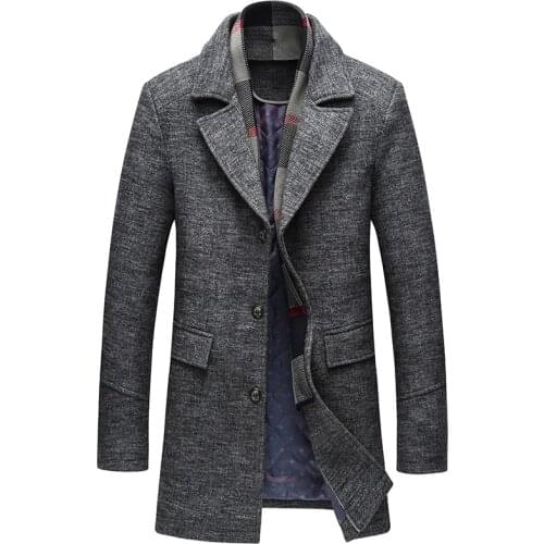 2019 Long Jackets & Coats Single Breasted Casual Mens Fashion Men Thicken Woolen Long Overcoat High Quality Slim Coat