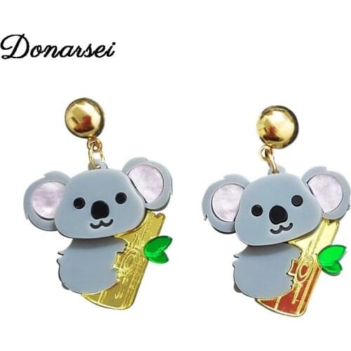 Donarsei Cute Koala Bamboo Acrylic Earrings For Women Acetate Animal Drop Earrings Jewerly Gift