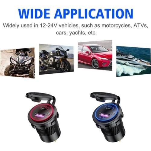 Dropshipp12V 24V Quick Charge 3.0 USB Type C PD Car Fast Charger with ON OFF Switch Power Cable LED Light for Marine Boat Truck