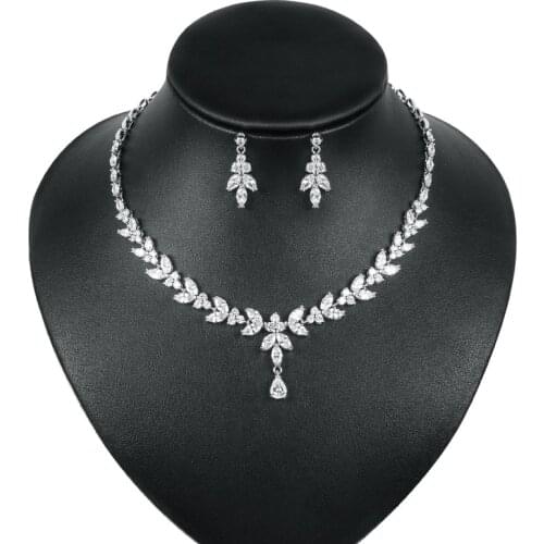 Ekopdee Luxury Brilliant Cubic Zircon Necklace Earrings Women CZ Wedding Bridal Jewelry Set Dress Accessories Gift 2021 New