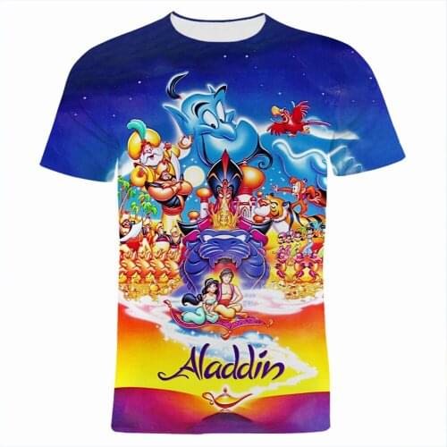 Aladdin Graphic T Shirts For Men Summer Casual Disney 3D Print Women Clothing Harajuku Cartoon Anime Children Tee Shirt