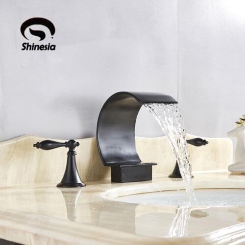 Chrome / Nickel/Gold/ORB bathroom tub faucet Hot Cold Deck Mount Dual Handle Three Holes mixer Tap waterfall water