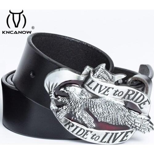 Famous Brand Belt Men Top Quality Genuine Luxury Leather Belts For Male Metal Punk Flying Eagle Jeans Gift Cowboy Buckle Strap