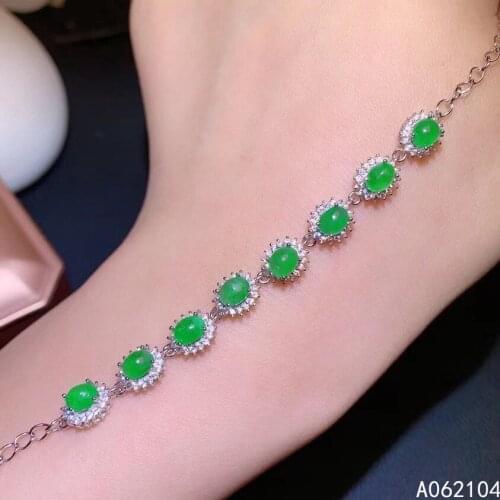 KJJEAXCMY fine jewelry 925 sterling silver inlaid natural emerald women fresh fashion new Egg face gem hand bracelet support det