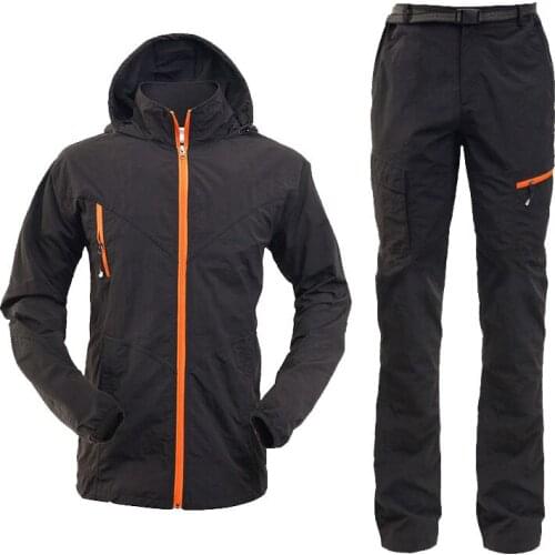 Camping Hiking Clothing Set Outdoor Sport Men Women Summer Sportswear Suit Hooded Jackets Pants Quick Dry Breathable Set ST01