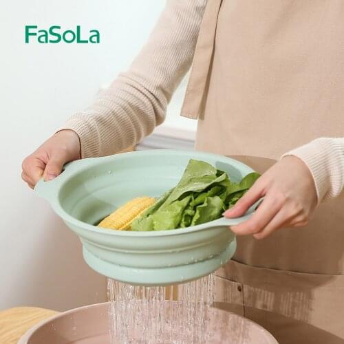 FaSoLa Foldable Fruit Vegetable Cleaning Basin Cleaning Basket Colander Utensils Kitchen Washing Fruit Basket Home Accessories