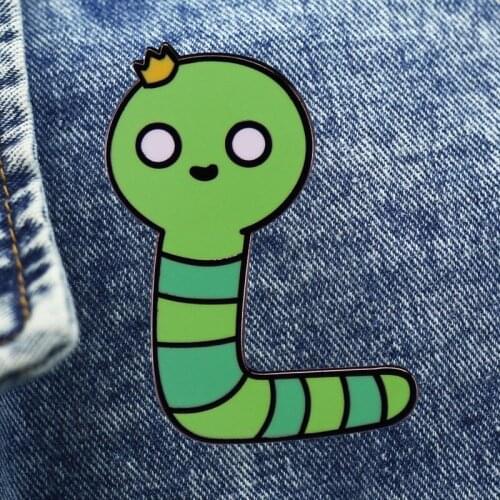 Cute Cartoon Green Worm Brooch Metal Enamel Lapel Badge Collect Denim Jacket Backpack Pin Decoration Children Fashion Gifts