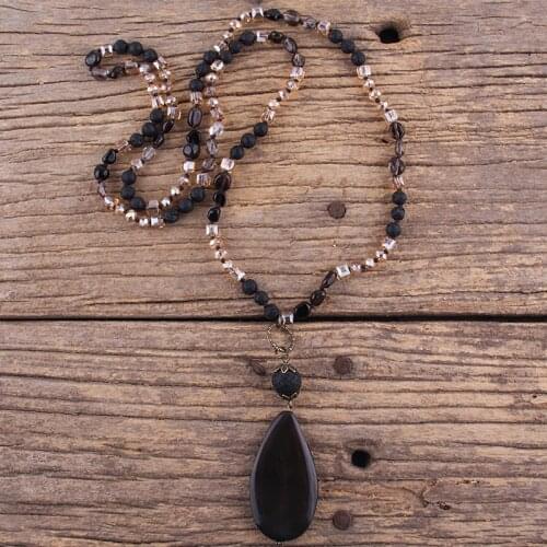 RH Fashion Bohemian Jewelry Accessory 6mm Multi Natural Stones /Crystal Knotted Stone Dorp Pendant Necklaces For Women Gift