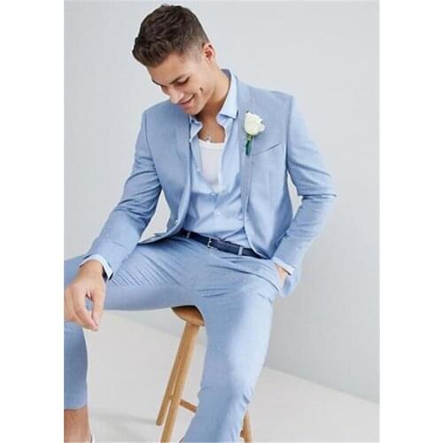 Custom Made Blue Mens Suits Slim Fit Two PCs Groomsmen Wedding Tuxedos For Men Shawl Lapel Formal Prom Suit (Jacket+Pant)