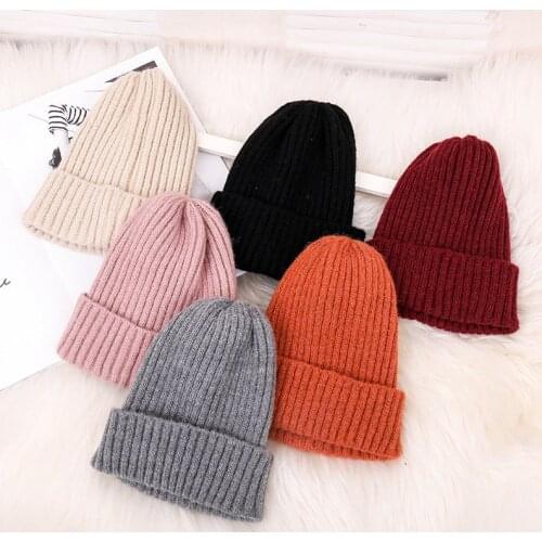 MYZOPER Solid Color Stripes Knitting Korean Version Beanie Hat Crimping Keep Warm Fashion WomenS Winter Hat Adult Cap