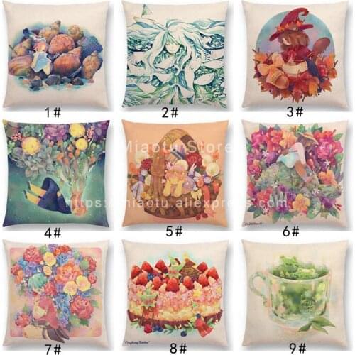 New arrival Dreamlike Watercolor Painting Cute Girls Colorful Flowers Marine Cushion Cover Home Decor Car Sofa Throw Pillow Case