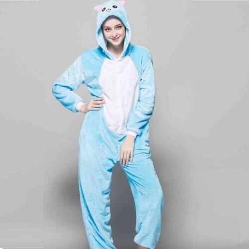 Women combinaison pyjama adult Flannel warm kigurumi cat Long Sleeve Hooded Onesie Whole onepiece animal pajamas kugurumi onisie