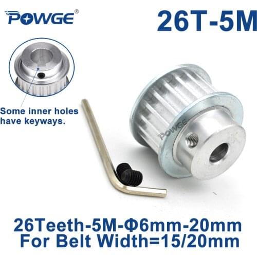 POWGE 26 Teeth HTD 5M Synchronous Pulley Bore 6/8/10/12/14/15/16/17/19/20mm for Width 15/20mm HTD5M Timing Belt 26Teeth 26T