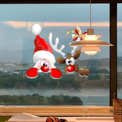Christmas Decoration Stickers Santa Claus and Reindeer Sticker for Door Garage Wall Cupboard Windows Christmas Ornaments