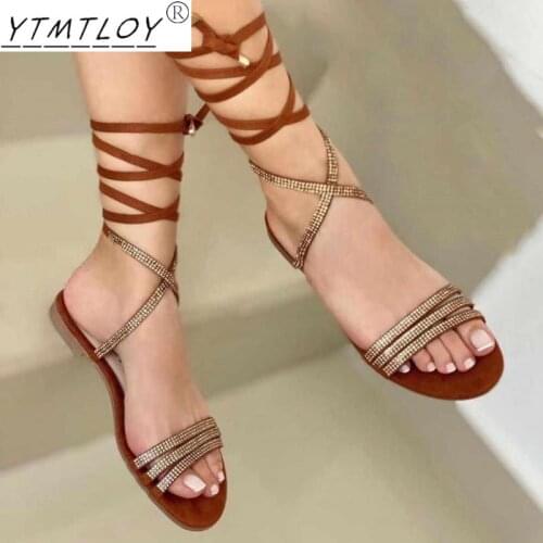 Ladies Flat Sandals 2021 Summer Ladies Knitted Cross Strap Flats Ladies Casual Beach Shoes Ladies Shoes Xl 35-43