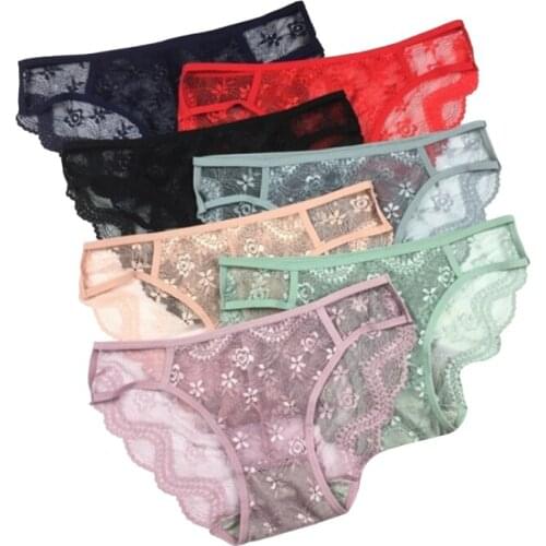 Sexy Womens Briefs Female Mid Waist Underwear Panties Retro Lace Traceless Panty Beautiful Flowers Womens Seamless Underpants