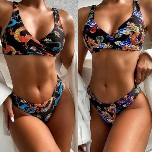 Sexy Floral Bikinis Set Swimwear Women Swimsuits Bathing Suit Women Biquini Dragon Print Beach Wear Bikini 2020
