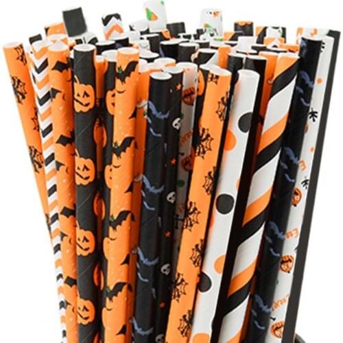 50Pcs Portable Straw Attractive Paper Disposable Halloween Eye-catching Straw for Home Kitchen accessories