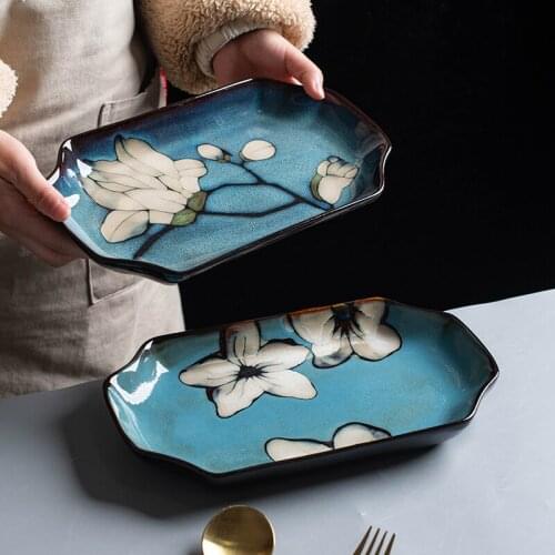Japanese fish plate household new large steamed fish plate hand-painted ceramic fish plate creative dish breakfast plate