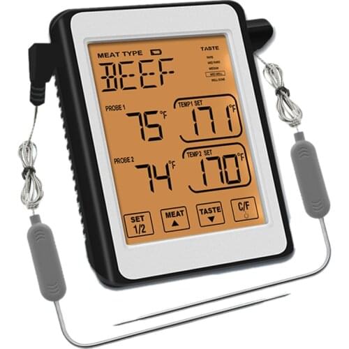 Smart BBQ Thermometer Touch Screen Digital Oven Thermometer for Food Cooking Kitchen Meat Smoker with Two Stainless Steel Probe