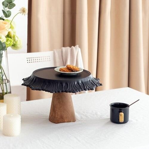 SWEETGO Vintage cake stand carving black top cake plate home decorations cake tools bread food fruit