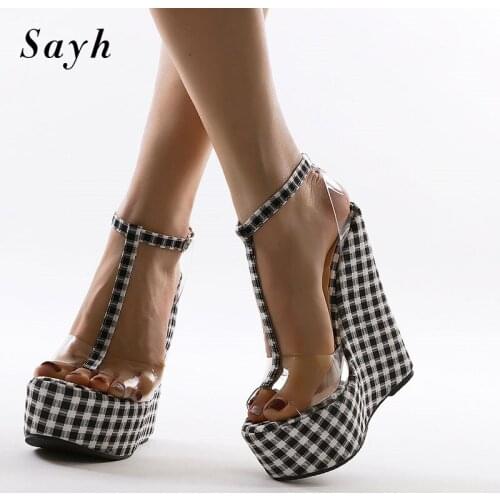 Women Summer Platform Sandals Peep Toe Platform Pumps Wedge Heels Sandals Ankle Strap Shoes
