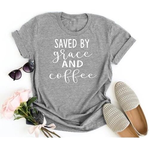 Saved by Grace and Coffee t shirt women fashion Polyester casual aesthetic tees tops TX5240