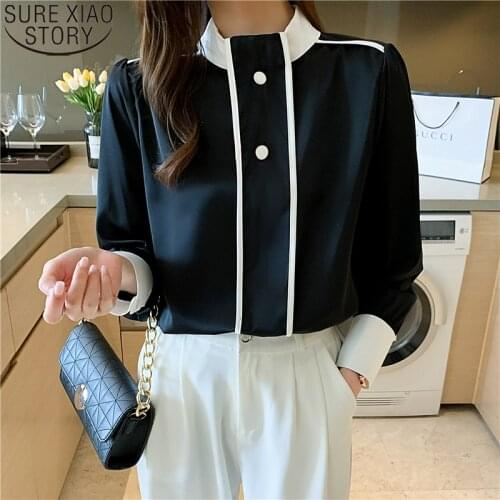 Autumn New Office Lady Stand Collar Long Sleeve Women Shirts 2021 New Fashion Chiffon Blouse Women Clothing Blusas Mujer 15067