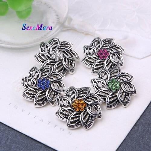 6pcs/lot Snap Button Jewelry High Quality Vintage Rhinestone Flowers 18mm Snap Fit Snap Bracelet for Women Button