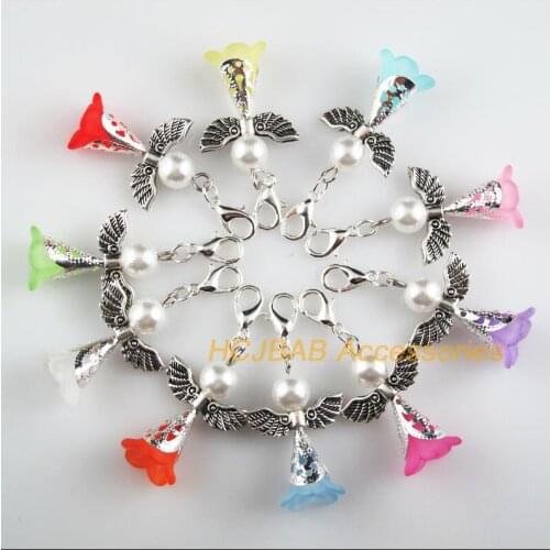10 New Angel 21.5x29mm Charms Mixed Flower Acrylic Tibetan Silver Tone Retro With Lobster Claw Clasps