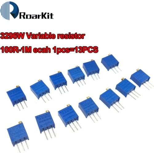 13Pcs/Lot 3296W Multiturn Trimmer Potentiometer Kit High Precision 3296 Variable Resistor kit 100R-1M ecah 1pcs=13PCS