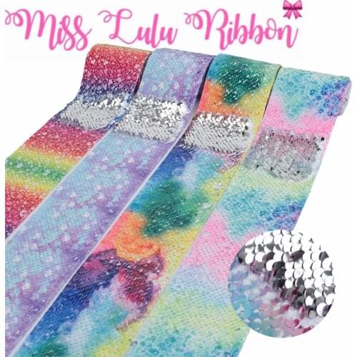 3"75mm Colorful Galaxy Rainbow Gradient Color Double Reversible Silver Sequin Ribbon DIY Party Gift Bowknots 46yards/roll