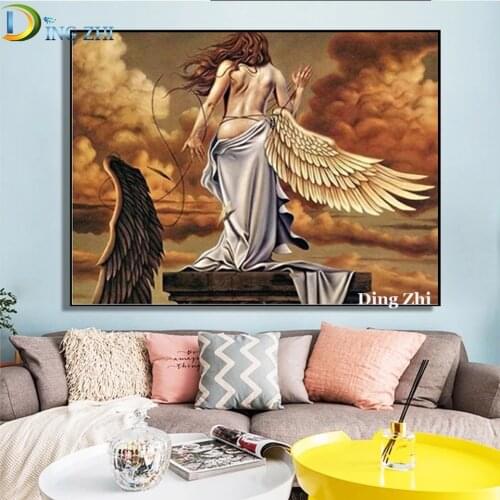 5D Diamond Painting Full Square Round Drill Folded Wings Angel Diy Cross Stitch Embroidery Mosaic Handmade Home Decoration Gift