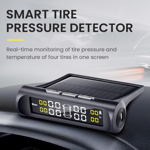 Car TPMS Tire Pressure Monitoring System Solar Powered Digital LCD Display Tire Temperature Alarm System with 4 Sensors