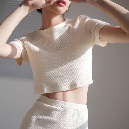 White 2 Piece Suit Women Anti Wrinkle Cotton Breathable Short Sleeve T Shirt+Split Bag Hip Half Skirt Casual Summer Sports Suit