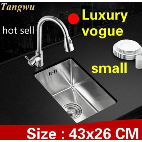 Free shipping Household kitchen manual sink single trough luxury do the dishes small 304 stainless steel hot sell 43x26 CM