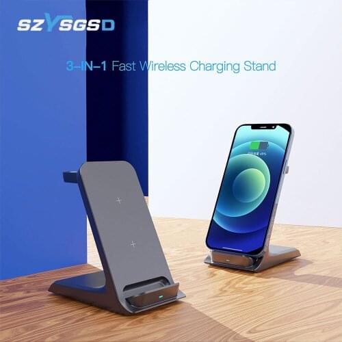 15W Qi Wireless Charger Stand For iPhone 12 XS XR Samsungs S21 S20 Fast Charging Dock Station Charger for Airpods Pro iWatch 6 5