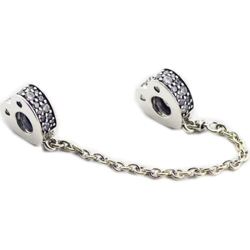 925 Original Silver Beads Sparkling Arcs of Love Safety Chain Fits European Woman DIY Bracelets Beads For Jewelry Making