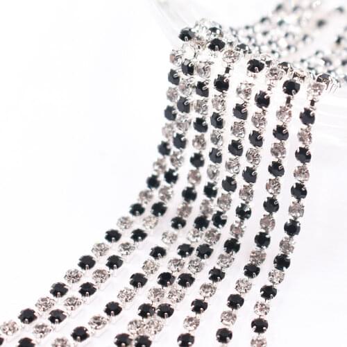 Ss6 2.0mm rhinestone cup chain fancy gemstone tassels trim crystal trimming black crystal shinny DIY jewelry chain for nail art