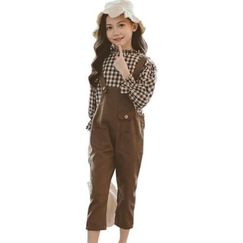 Children Clothes Plaid Blouse + Jumpsuit Clothing For Girls Spring Autumn Children Clothes Girl Casual Style Costumes For Child